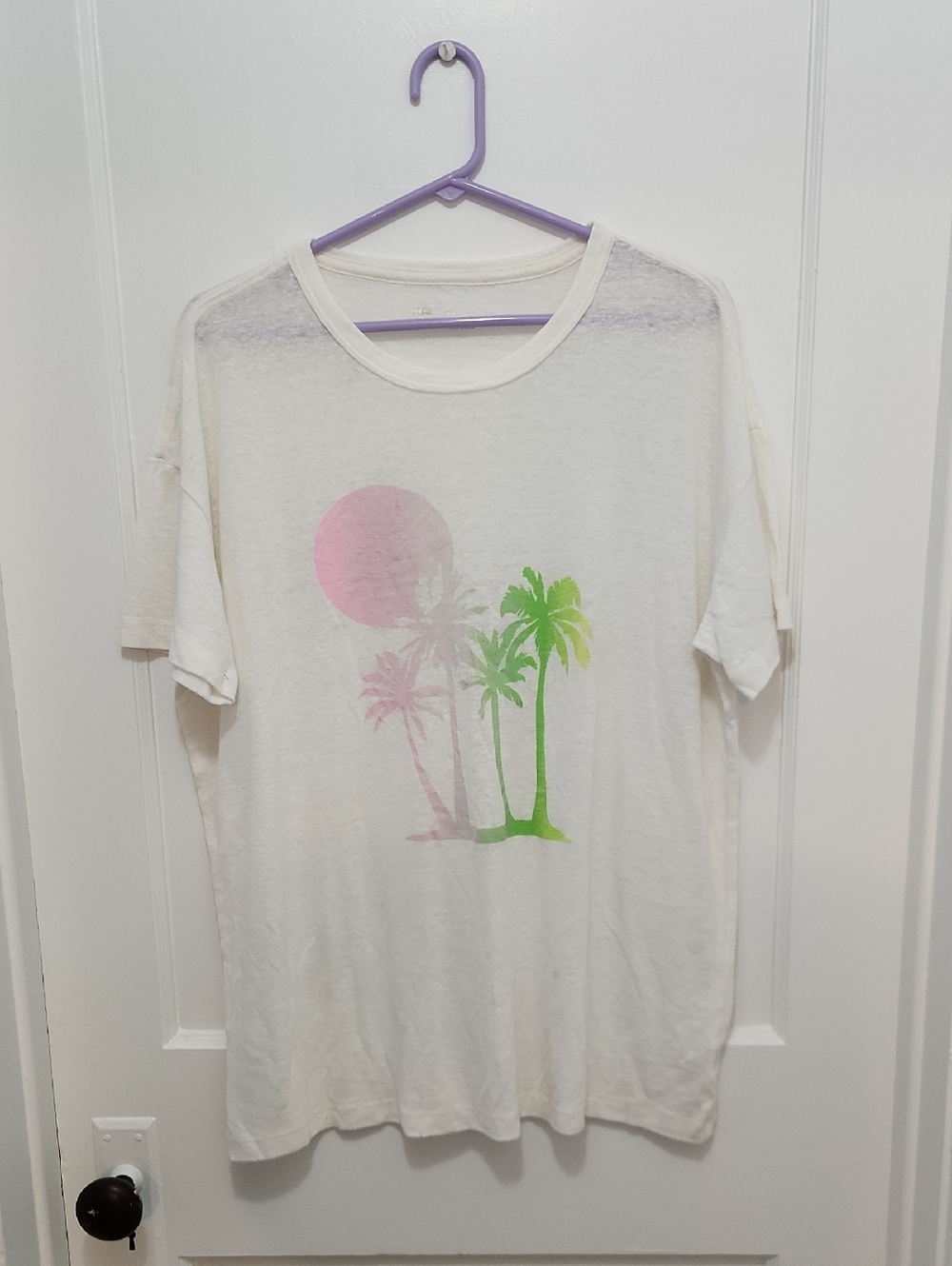 Aerie Women's Boyfriend Fit Palm Tree Print Short Sleeve T-Shirt Size Medium